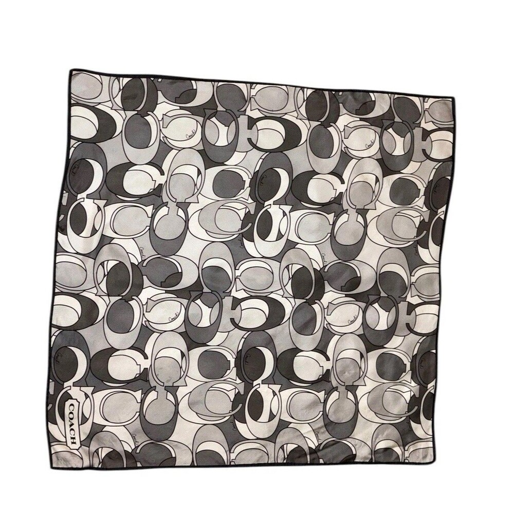 Vintage Coach Silk Scarf Coach Print Geometric Patch Square 27x26 Grey Silver